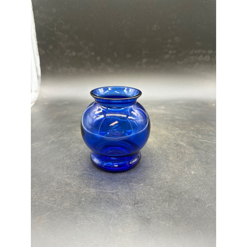 Vintage Cobalt Blue Glass Bud Vase Bulbous Round Small Flower Vase 3.5 Inch